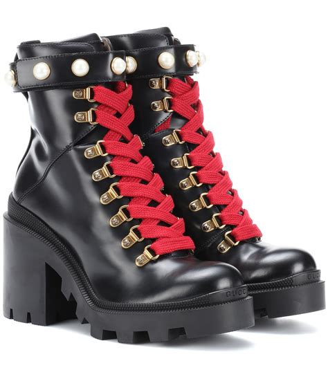 gucci women's black leather ankle boots vintage|gucci combat boots for women.